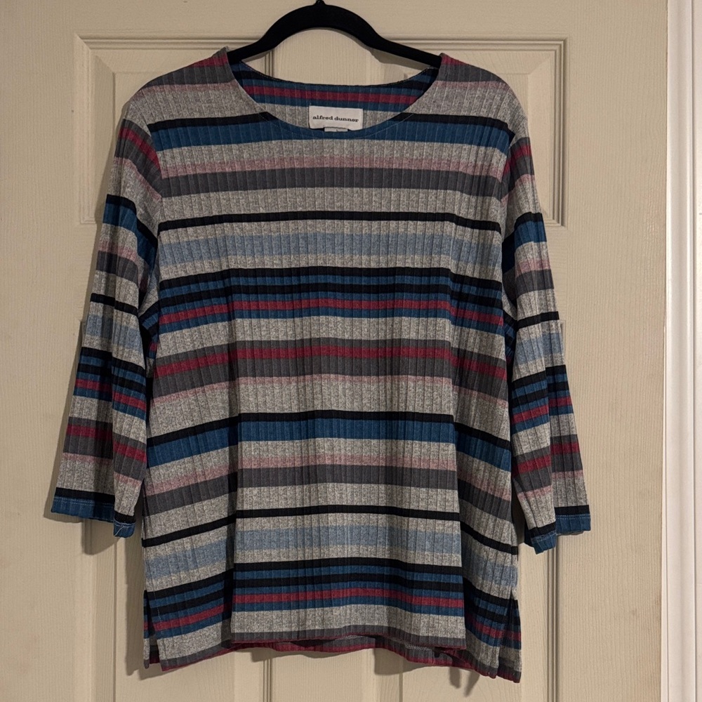 Alfred Dunner Multicolor Striped 3/4 Sleeve Top